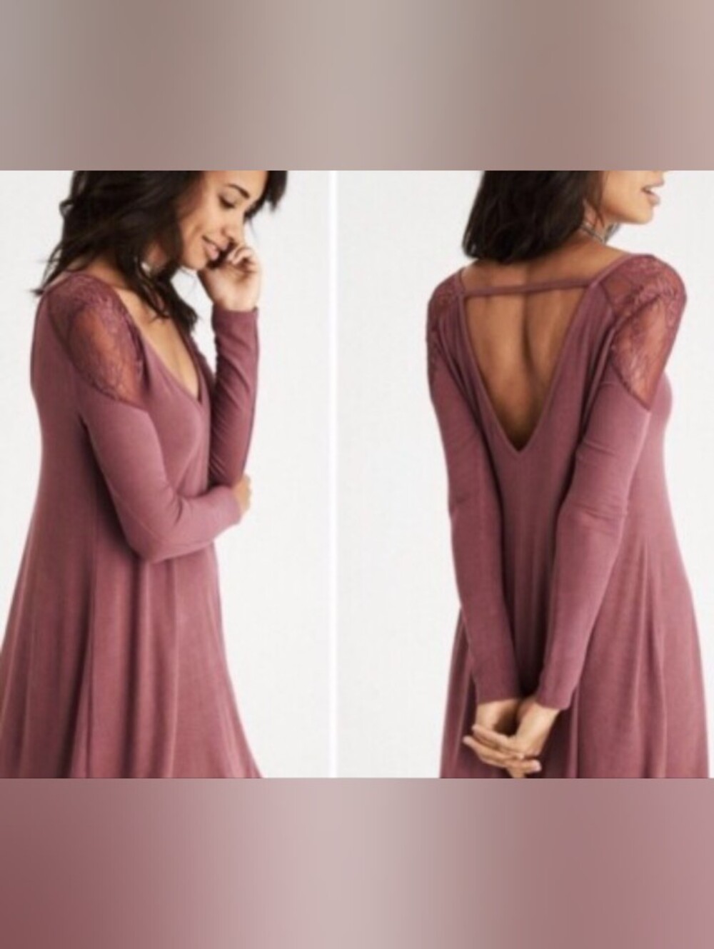 American Eagle Outfitters Long Sleeve Lace-Shoulder Swing Dress, Size XL Tall